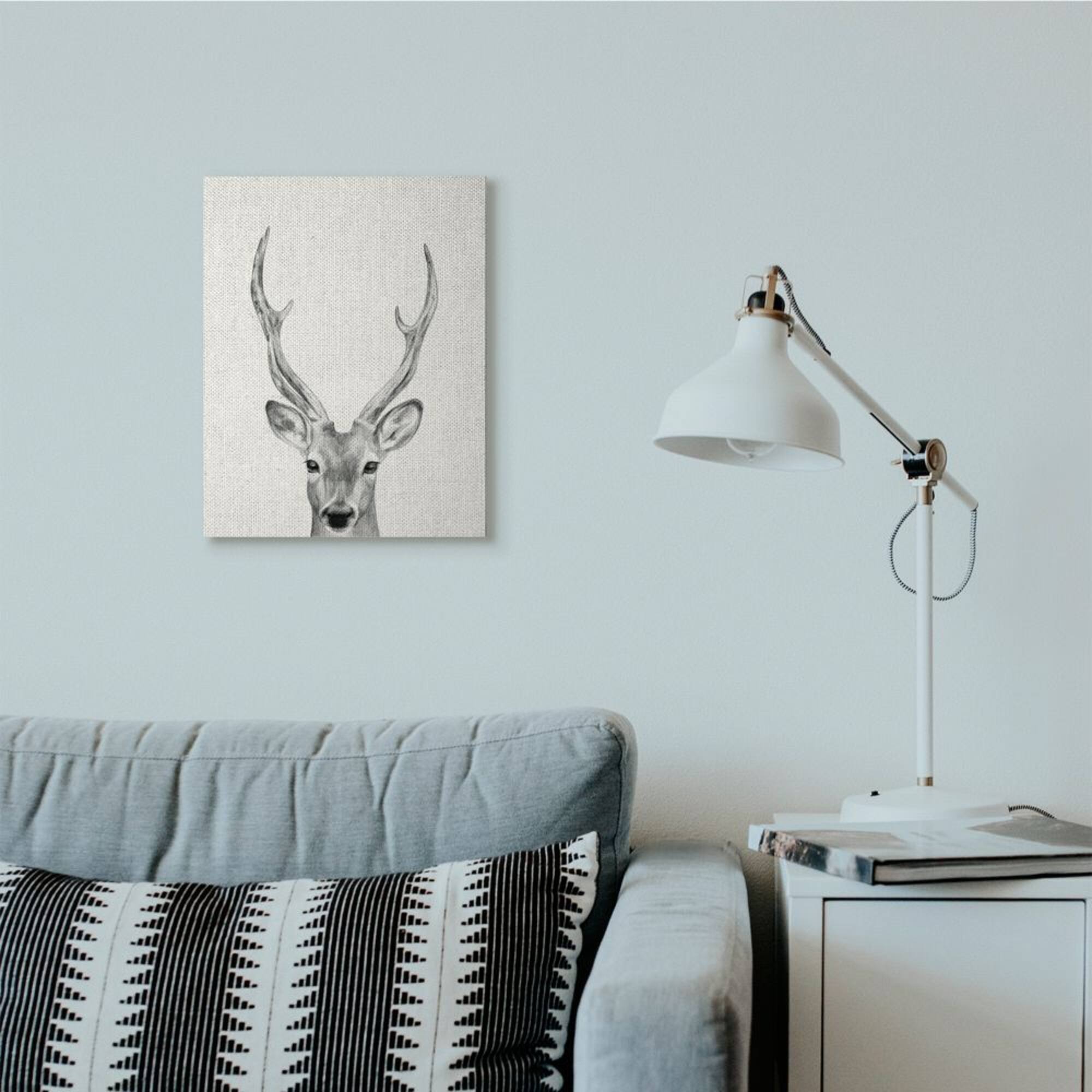 Stupell Industries Deer Portrait Grey Drawing Design Canvas Wall Art